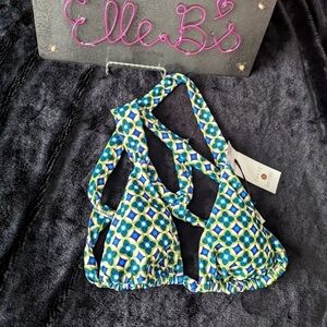 NWT Shade & Shore Green White Purple Strappy Back Bikini Top S 4-6